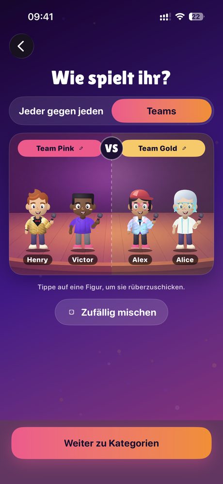 Teams aufteilen